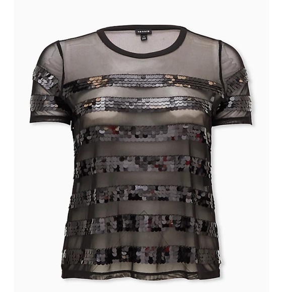 Torrid Black Sequin Stripe Sheer Mesh Top SIZE 3 - Picture 5 of 7